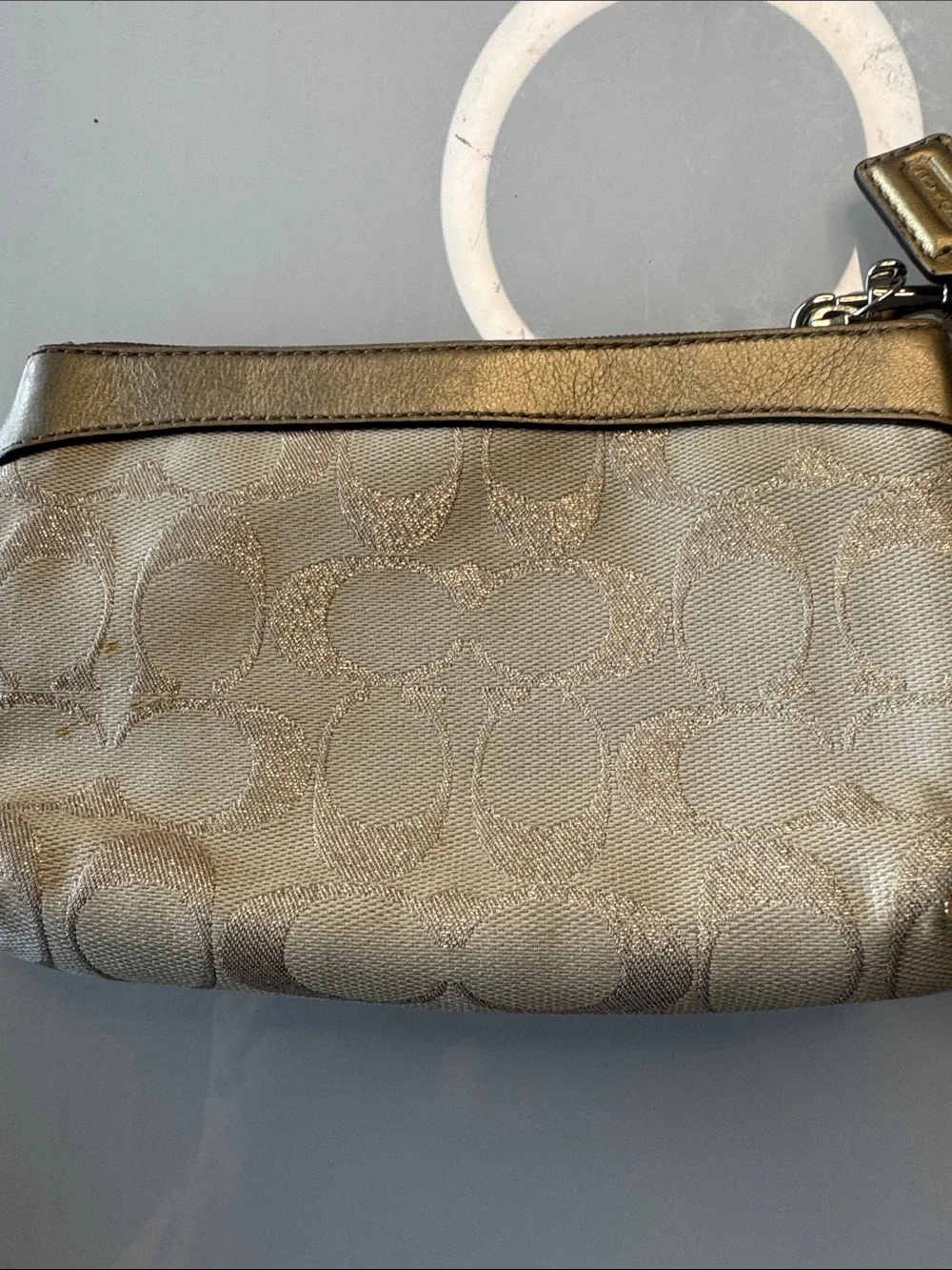 Coach Metallic Silver Signature Wristlet